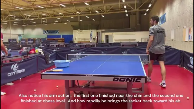 Damien Provost demonstrating backhand Loop off the backspin follow by a fast backhand topspin.