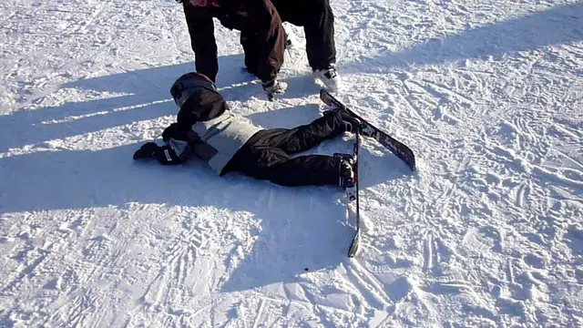 Max skiing and getting up after a fall